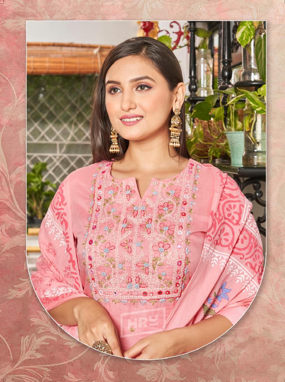HRU Lucknawi Suta Vol 4 Mal Mal Cotton Kurti With Bottom Dupatta Wholesale Shop In Surat